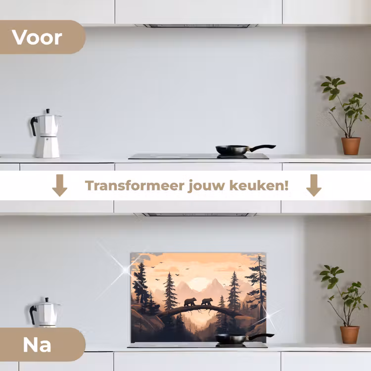 Spatscherm keuken - Beren - Bomen - Landschap - Zonsondergang — 3