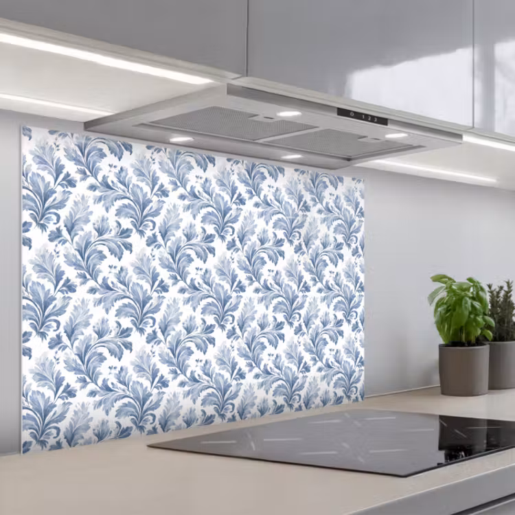 Spatscherm keuken - Bladeren - Blauw - Patroon — 1