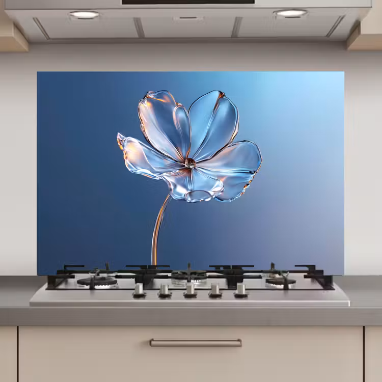 Spatscherm keuken - Blauw - Bloem - Glazen - Sierlijk — 1
