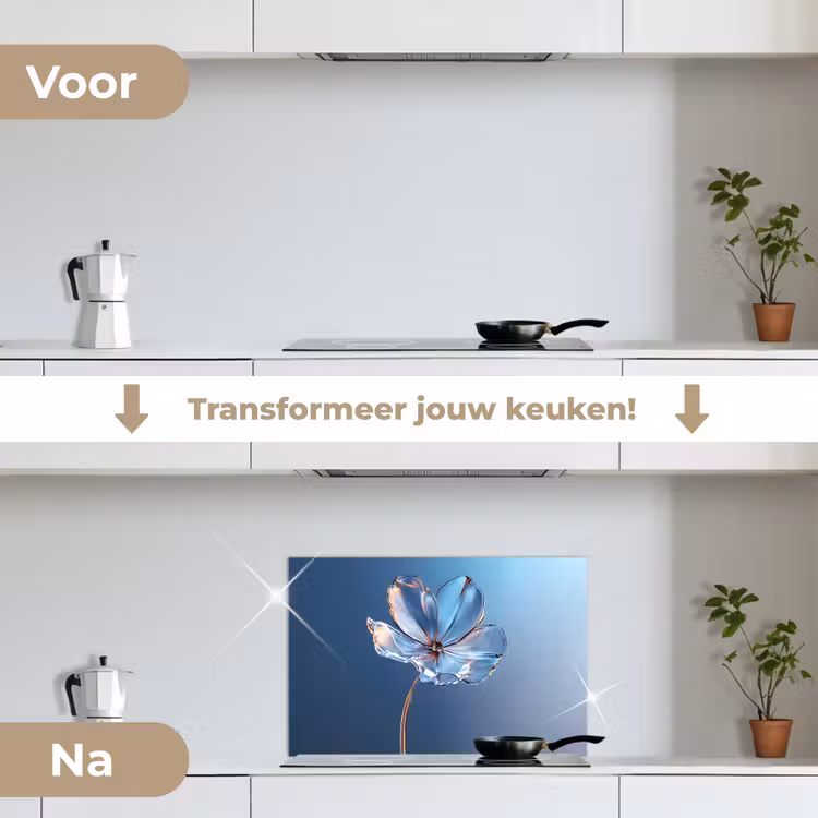 Spatscherm keuken - Blauw - Bloem - Glazen - Sierlijk — 3
