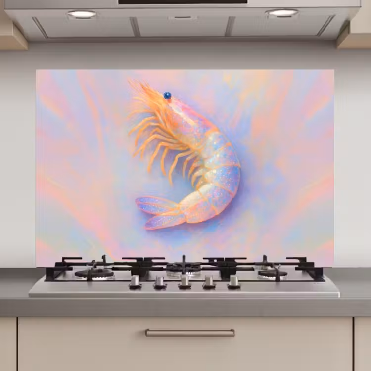 Spatscherm keuken - Garnaal - Subtiele structuur - Blauw - Roze — 1