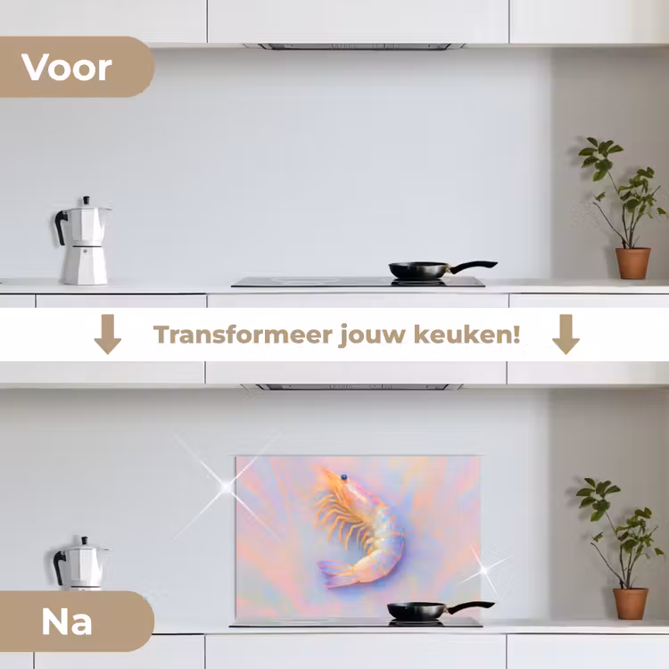 Spatscherm keuken - Garnaal - Subtiele structuur - Blauw - Roze — 3