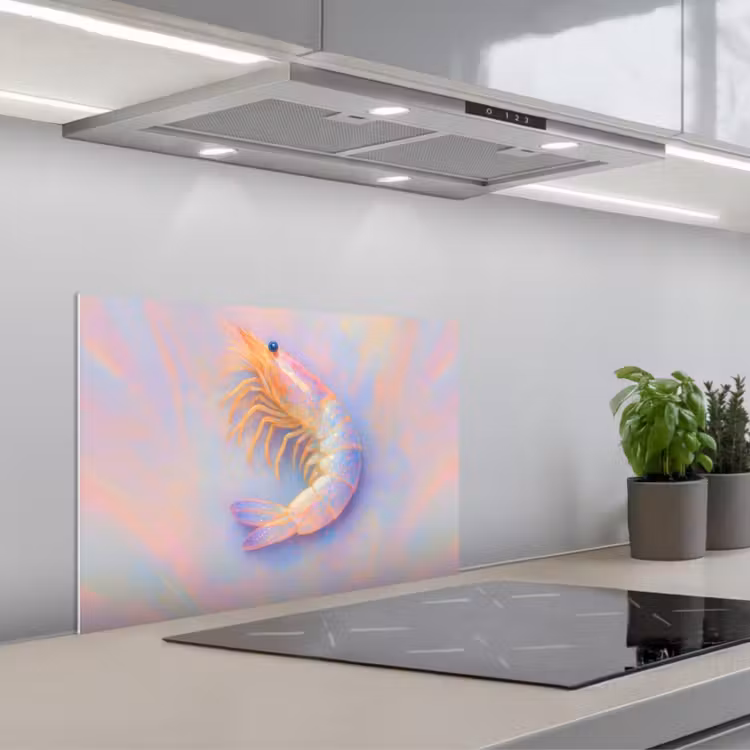 Spatscherm keuken - Garnaal - Subtiele structuur - Blauw - Roze — 5