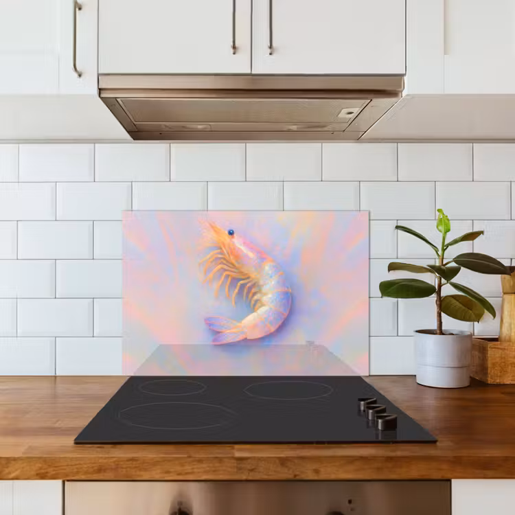 Spatscherm keuken - Garnaal - Subtiele structuur - Blauw - Roze — 6