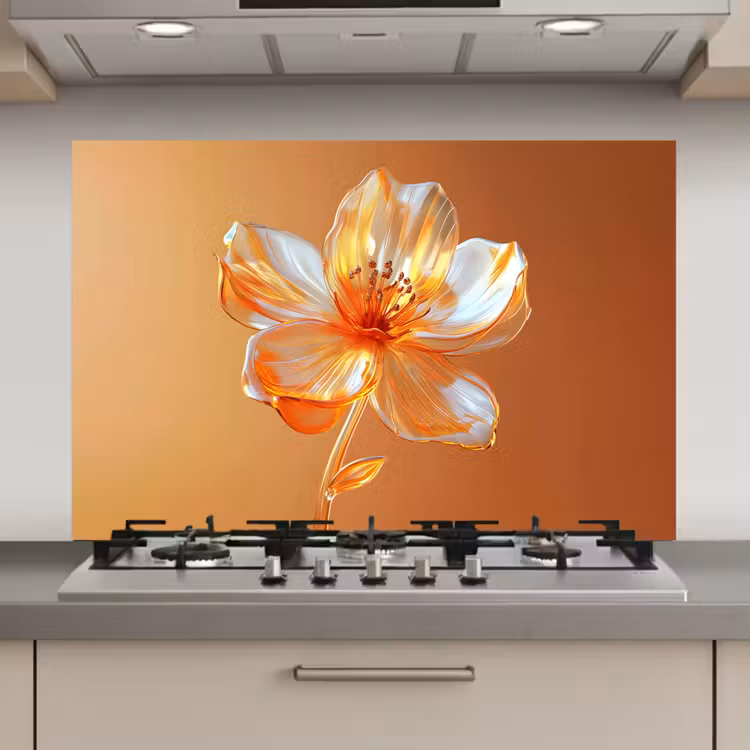 Spatscherm keuken - Glazen - Bloem - Oranje — 1