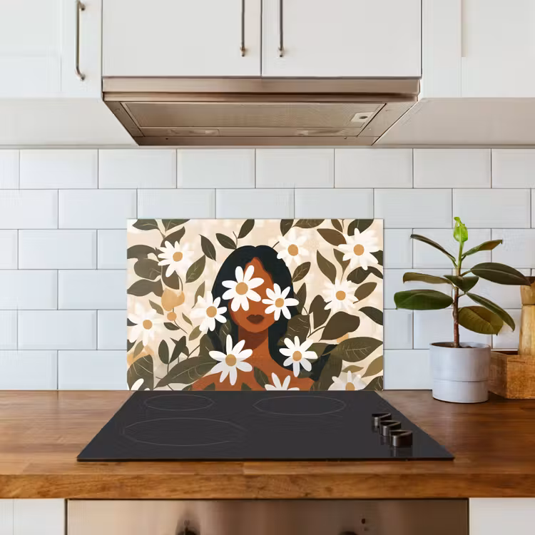 Spatscherm keuken - Illustratie - Vrouw - Madeliefjes - Wit — 6