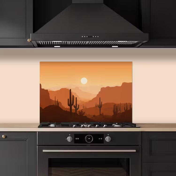 Spatscherm keuken - Landschap - Woestijn - Cactussen - Zon — 2