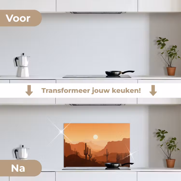 Spatscherm keuken - Landschap - Woestijn - Cactussen - Zon — 3