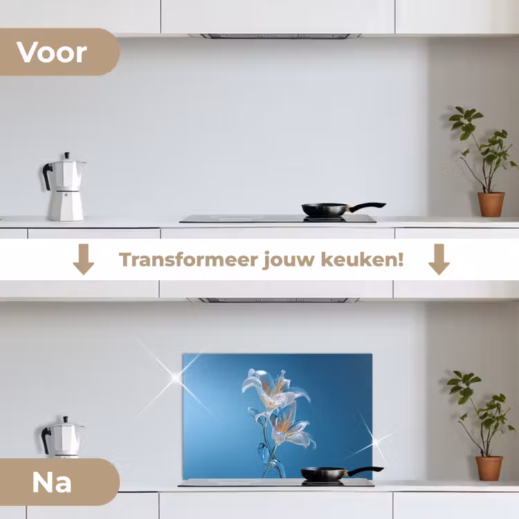 Spatscherm keuken - Lelies - Blauw - Glazen — 3