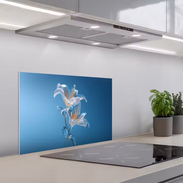 Spatscherm keuken - Lelies - Blauw - Glazen — 5