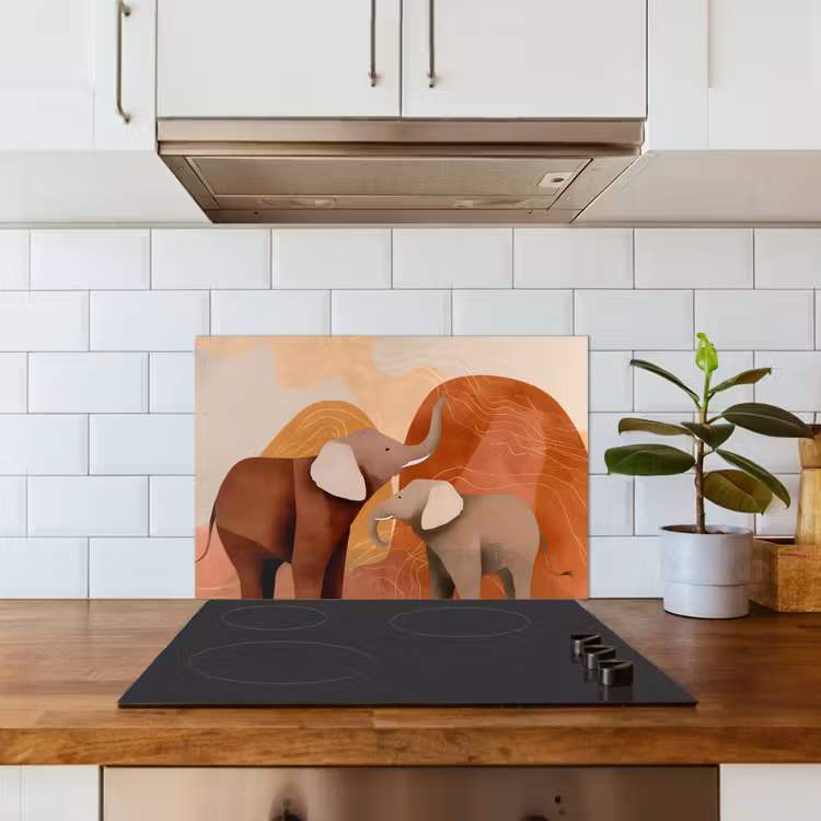 Spatscherm keuken - Olifanten - Oranje - Abstract — 6