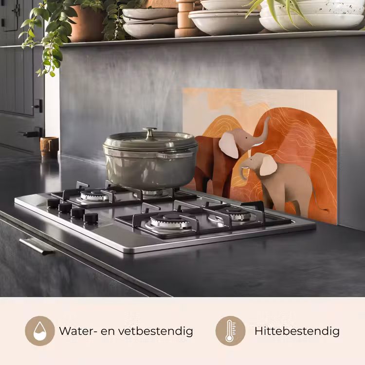 Spatscherm keuken - Olifanten - Oranje - Abstract — 7