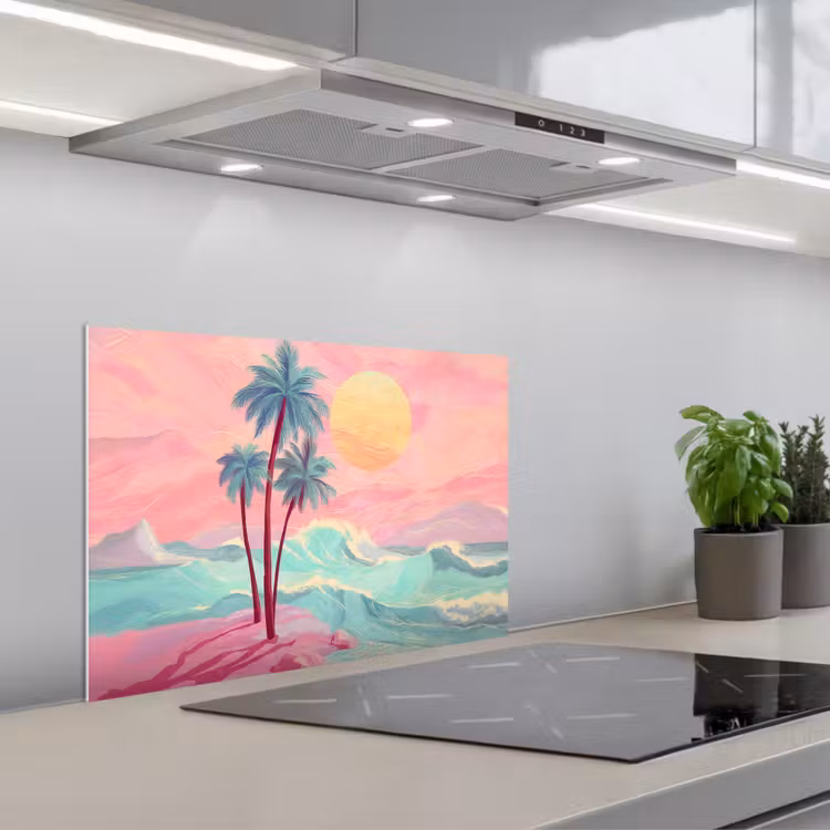Spatscherm keuken - Palmbomen - Golven - Zee — 5