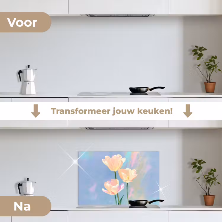 Spatscherm keuken - Tulpen - Roze accenten - Blauw — 3