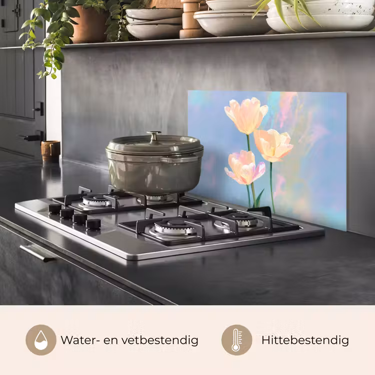 Spatscherm keuken - Tulpen - Roze accenten - Blauw — 7