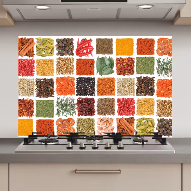 Spatscherm keuken - Vierkanten - Specerijen - Kruiden - Grafisch — 1