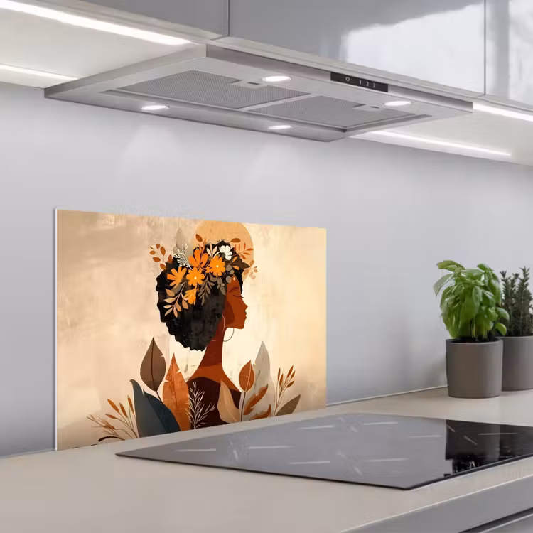 Spatscherm keuken - Vrouw - Krullen - Bloemen - Beige — 5