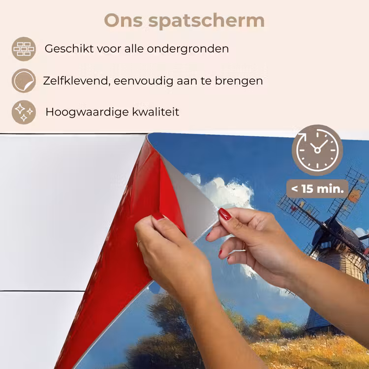 Spatscherm keuken - Windmolen - Heuvel - Bloemen - Kleurrijk — 4