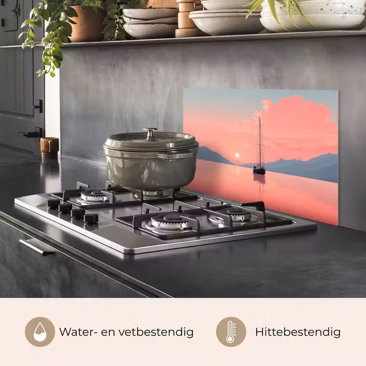 Spatscherm keuken - Zeilboot - Roze zee - Zonsondergang - Bergen — 7