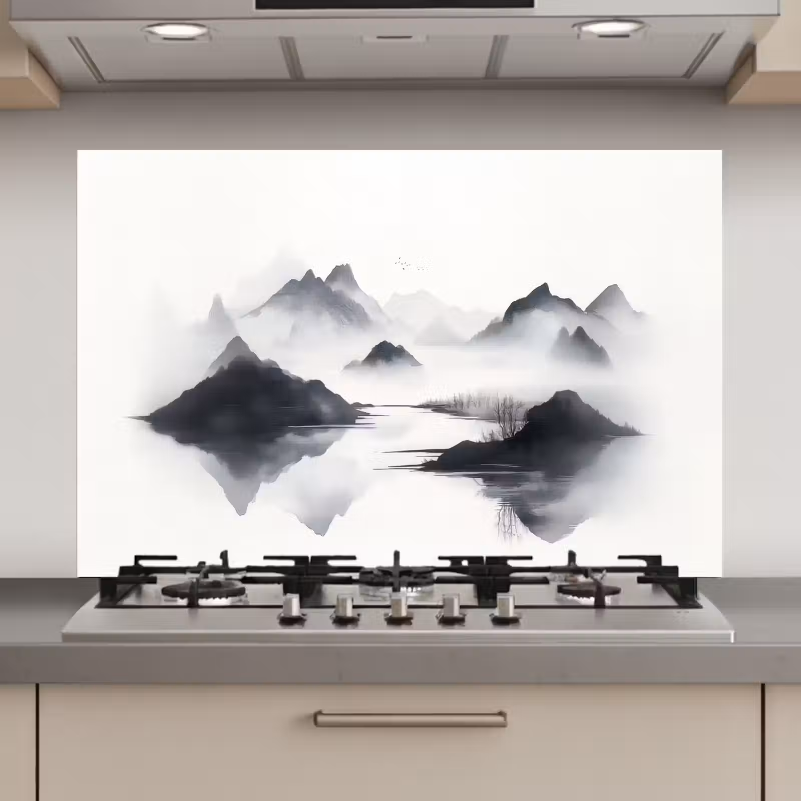 Spatscherm keuken - Bergen - Mistig - Water - Wit — 1