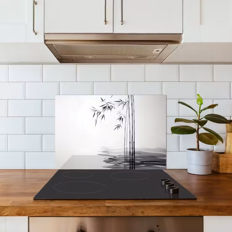 Spatscherm keuken - Bamboestammen - Water - Minimalistisch - Wit — 6