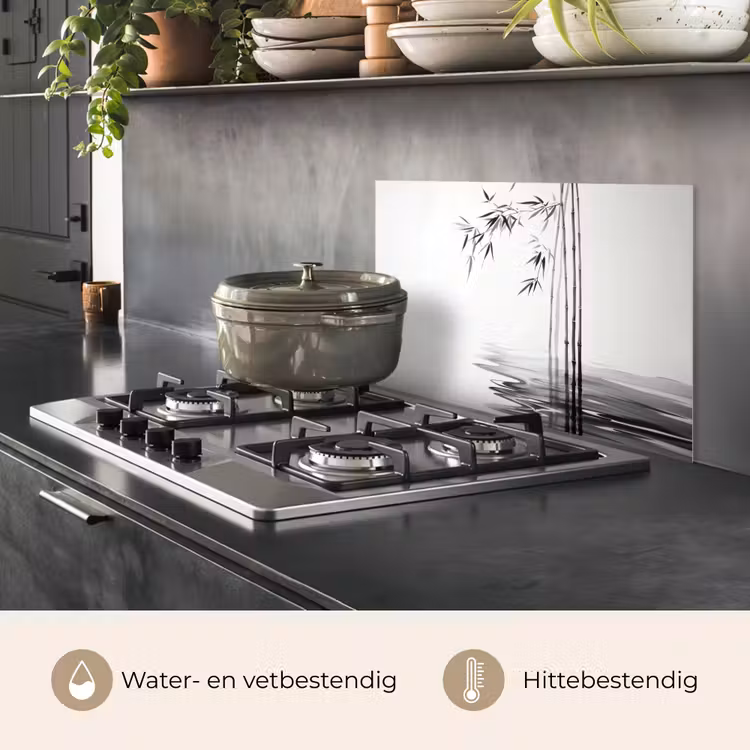 Spatscherm keuken - Bamboestammen - Water - Minimalistisch - Wit — 7
