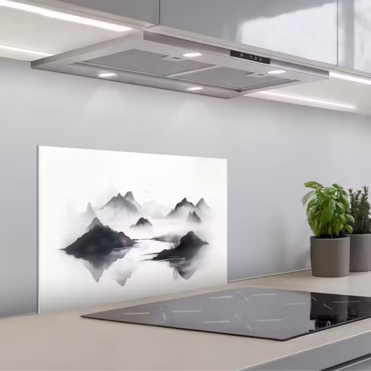 Spatscherm keuken - Bergen - Mistig - Water - Wit — 5