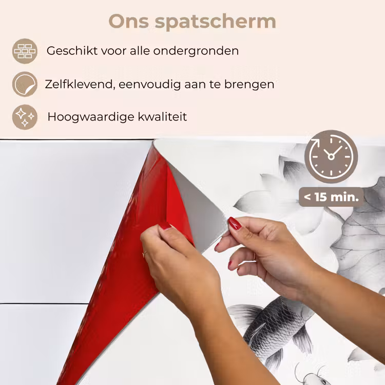 Spatscherm keuken - Lotusbloemen - Vissen - Bladeren - Zwart — 4
