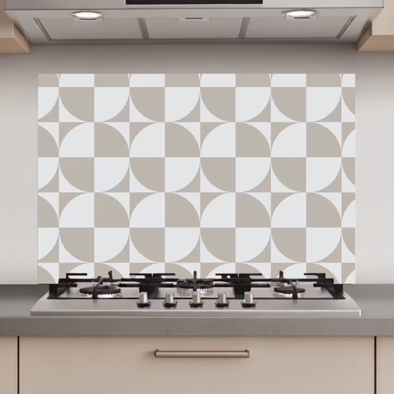 Spatscherm keuken - Lichtgrijs - Wit - Rond — 1