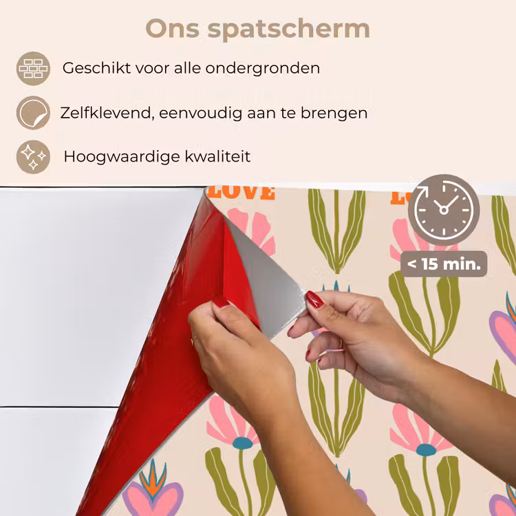 Spatscherm keuken - Love - Patroon - Bloemen - Hartjes — 3