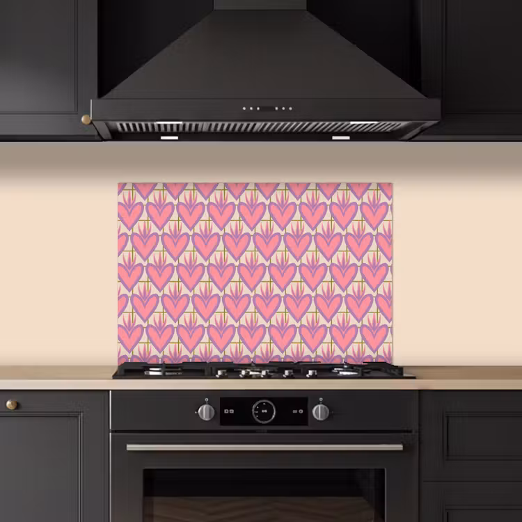 Spatscherm keuken - Patroon - Roze - Hartjes — 1