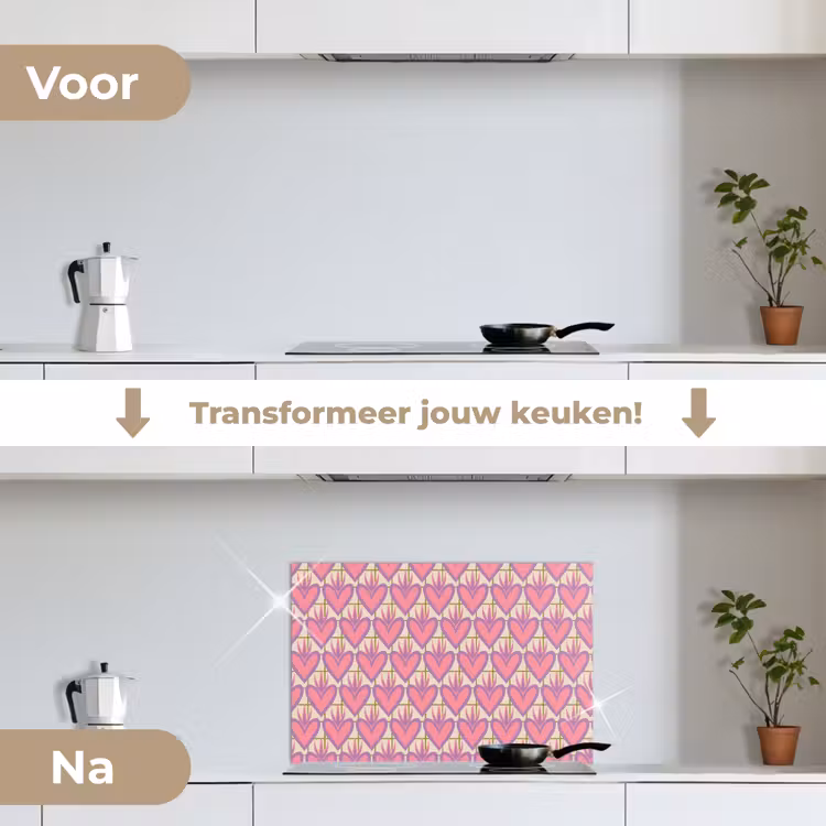 Spatscherm keuken - Patroon - Roze - Hartjes — 2