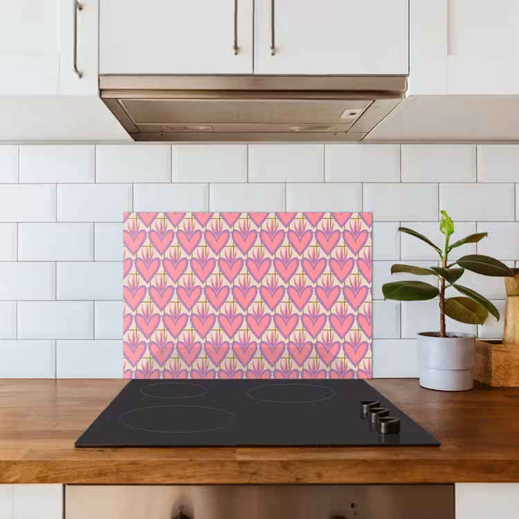 Spatscherm keuken - Patroon - Roze - Hartjes — 5