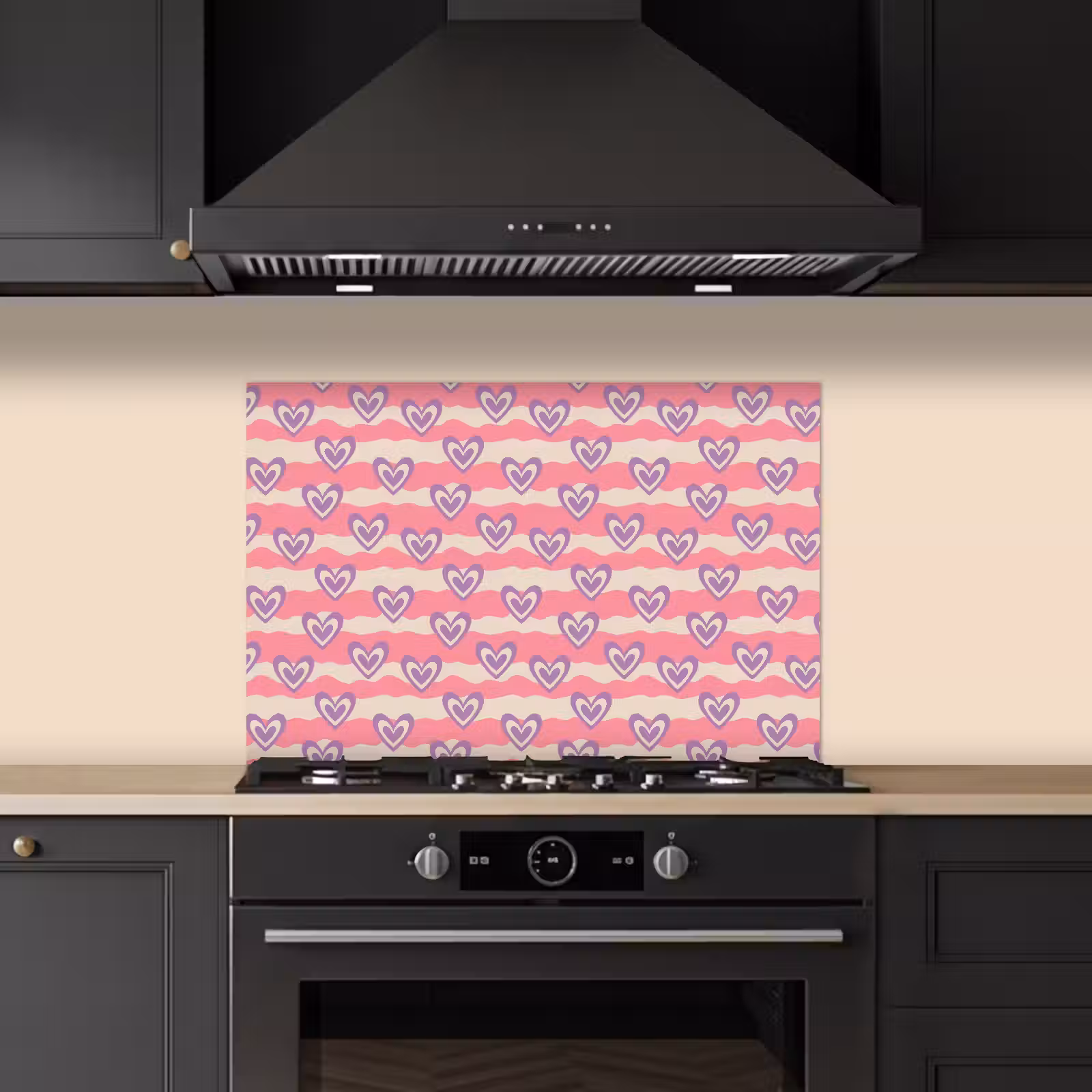 Spatscherm keuken - Golven - Patroon - Hartjes - Retro — 1