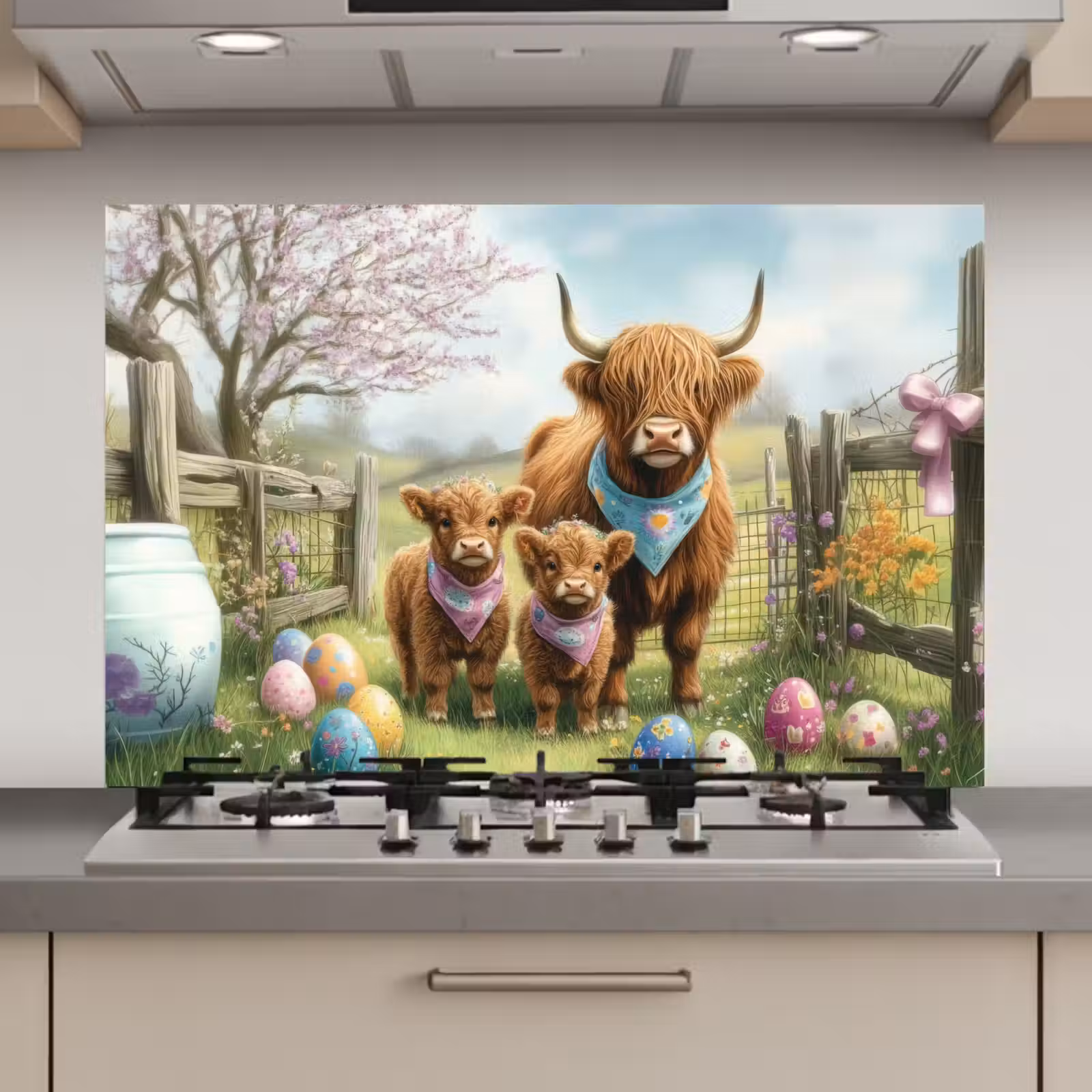 Spatscherm keuken - Schotsehooglanders - Paaseieren - Lente — 1