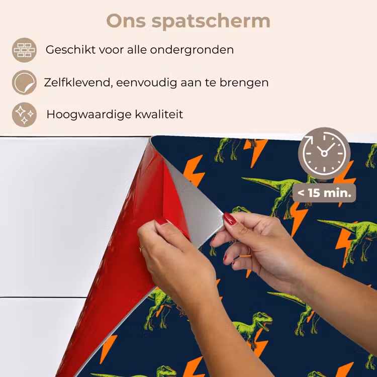 Spatscherm keuken - Bliksemschichten - Oranje - Dinosaurussen — 3