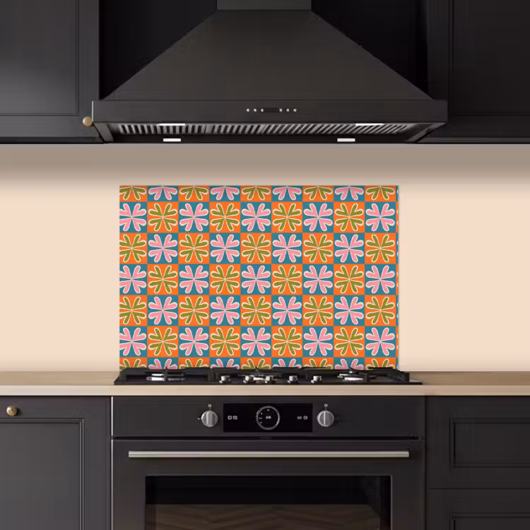Spatscherm keuken - Bloemen - Retro - Patroon - Kleurrijk — 1