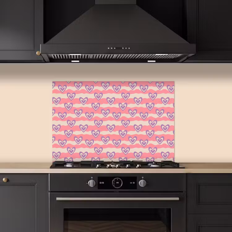Spatscherm keuken - Golven - Patroon - Hartjes - Retro — 1