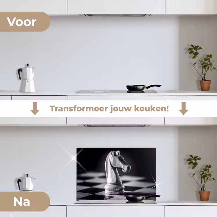 Spatscherm keuken - Paard - Hout - Schaalbord - Zwart — 3