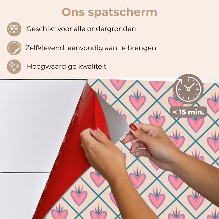 Spatscherm keuken - Retro - Ruit - Hartjes - Patroon — 3