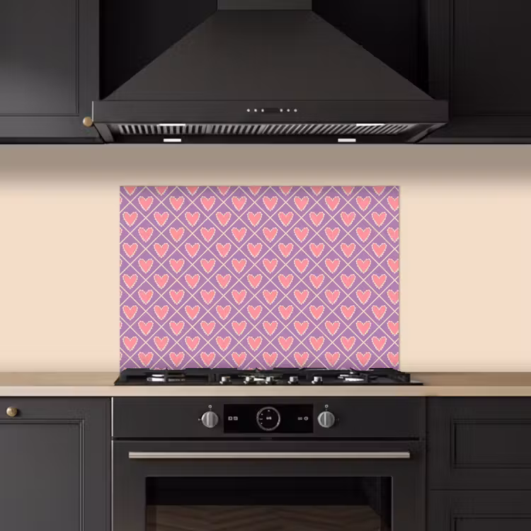 Spatscherm keuken - Ruit - Patroon - Paars - Hartjes — 1