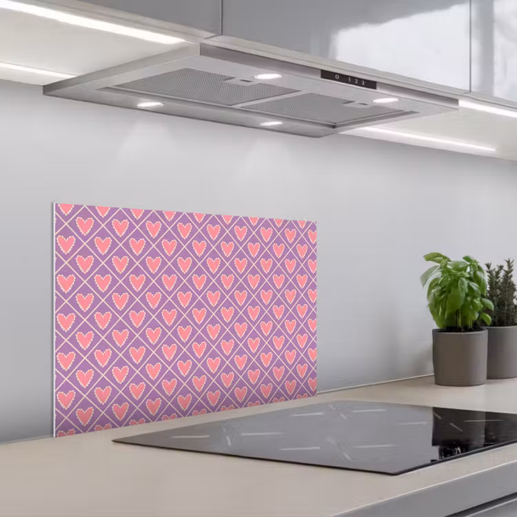 Spatscherm keuken - Ruit - Patroon - Paars - Hartjes — 4