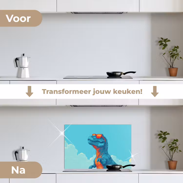 Spatscherm keuken - T-Rex - Blauw - Wolken - Zonnebril — 2