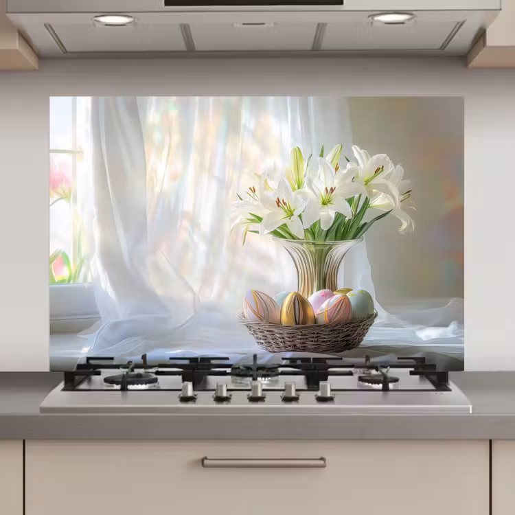 Spatscherm keuken - Vaas - Eieren - Bloemen — 1