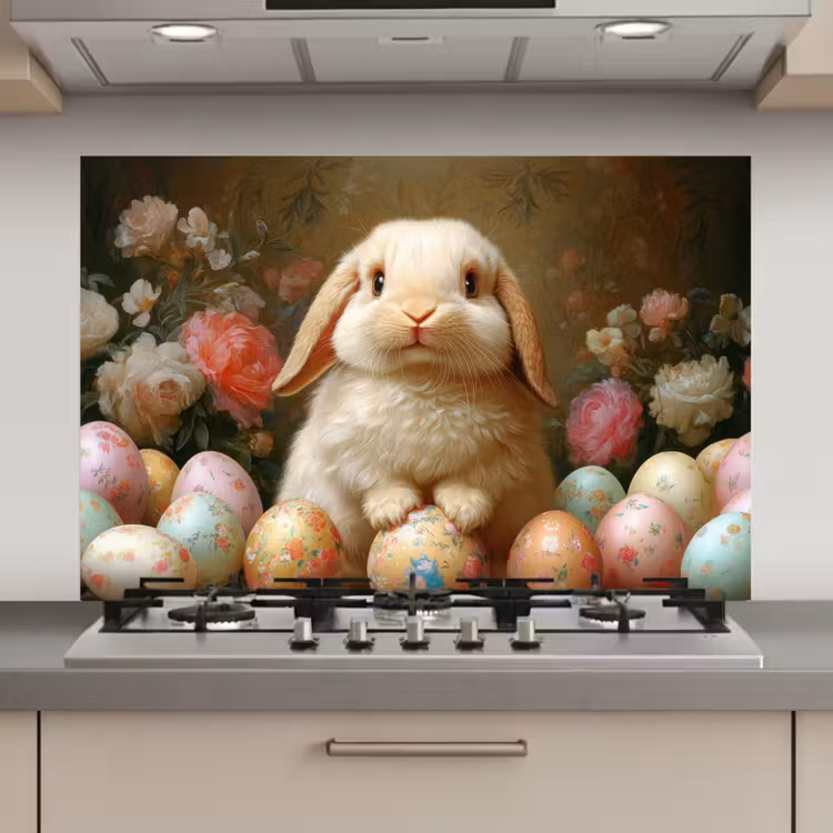 Spatscherm keuken - Konijn - Paaseieren - Stilleven — 1