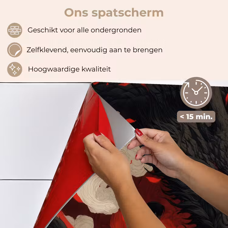 Spatscherm keuken - Krijger - Draak - Zwart - Rood - Rook — 4