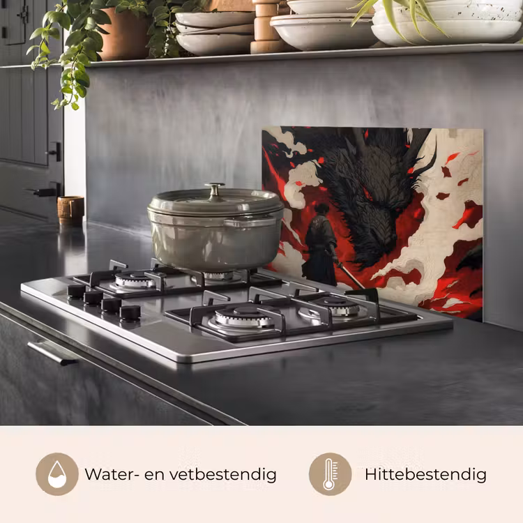 Spatscherm keuken - Krijger - Draak - Zwart - Rood - Rook — 7