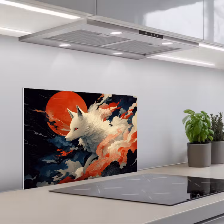 Spatscherm keuken - Witte vos - wolken - maan — 5