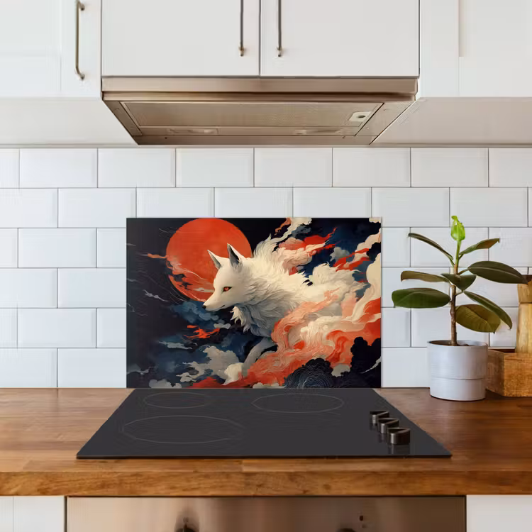 Spatscherm keuken - Witte vos - wolken - maan — 6