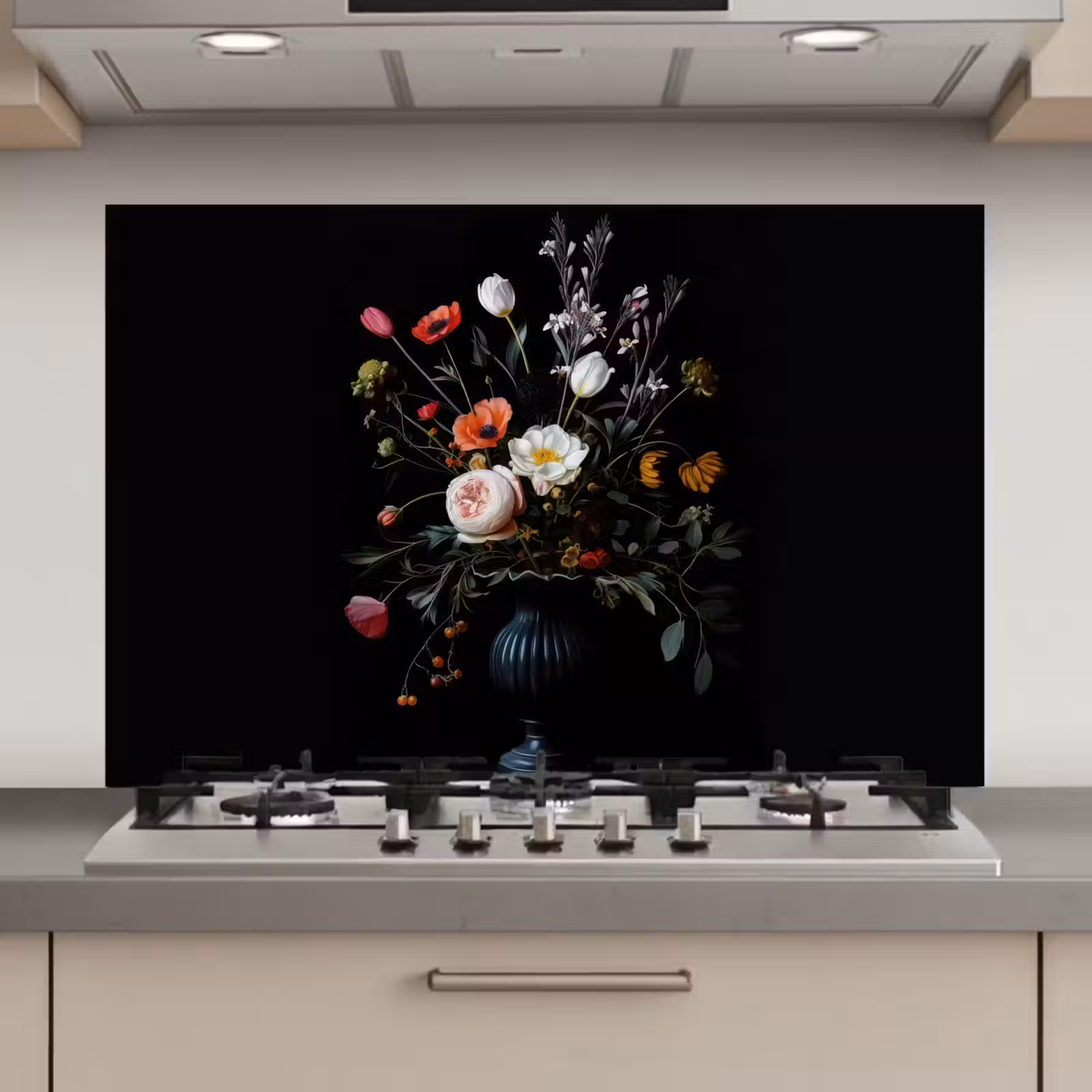 Spatscherm keuken - Bloemstuk - Vaas - Zwart — 1